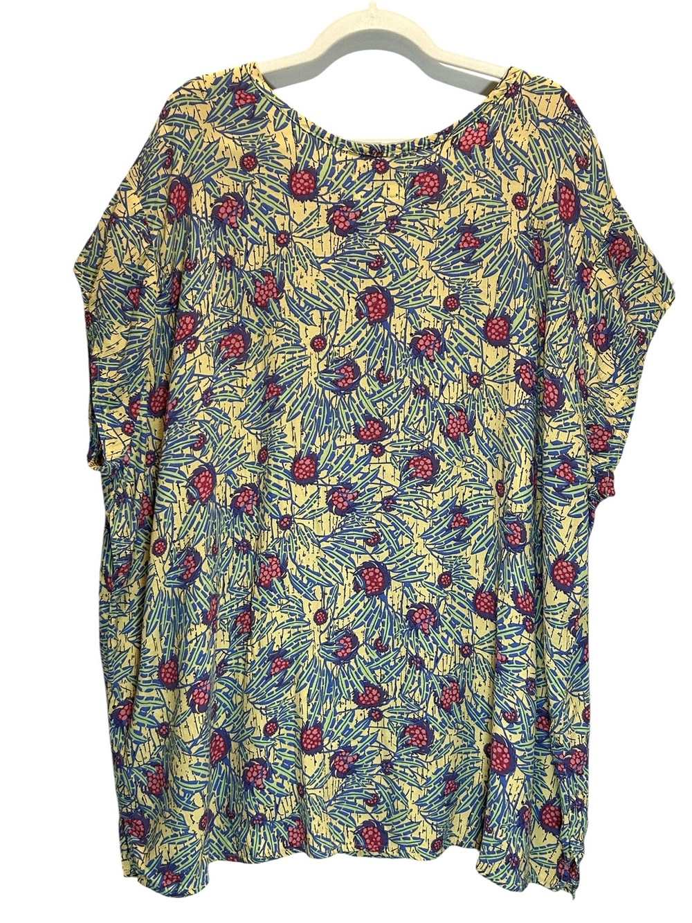 Flax Yellow Floral Oversized Pullover Flowy Tunic Top, Capped Sleeves - Size 3X - Picture 2 of 6